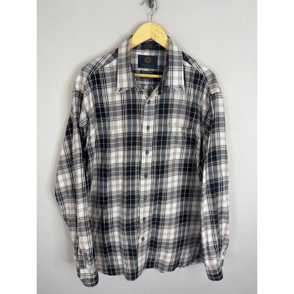 Viyella Mens XXL 20/80 Cotton Wool Plaid Button Down Shirt Navy White Canada